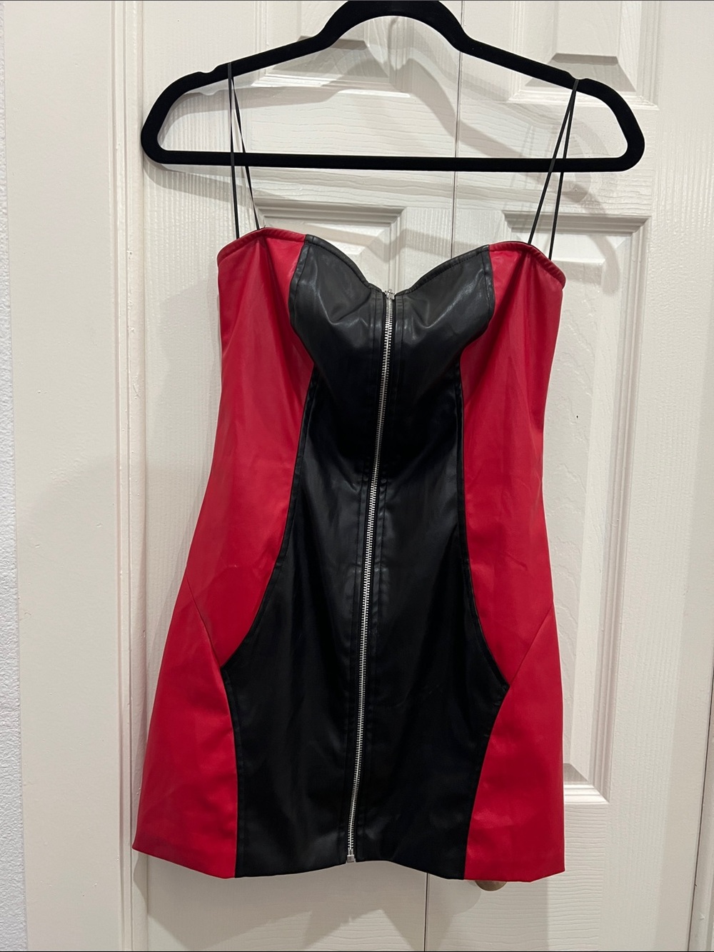 Windsor Red and Black Faux Leather Colorblock Mini Dress - Picture 1 of 4